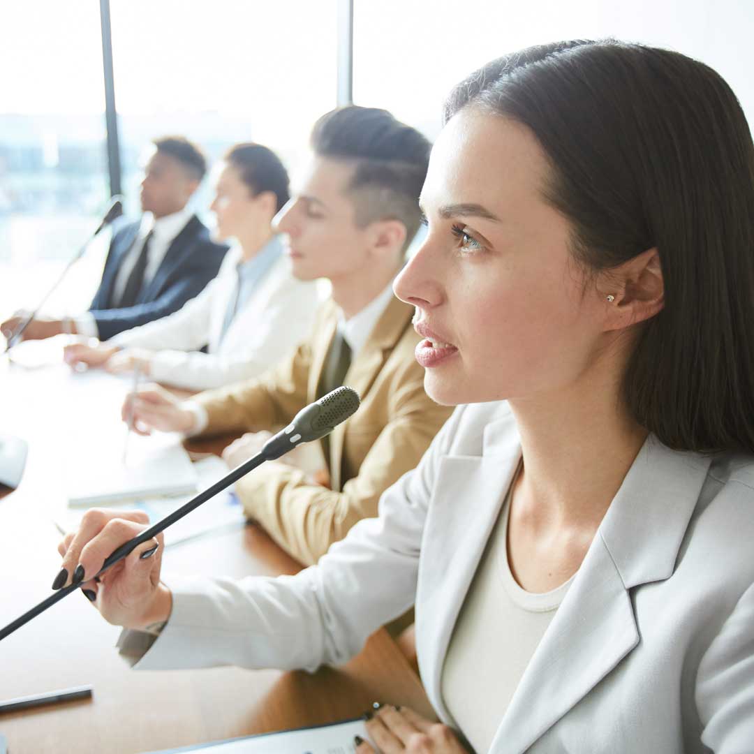 Female politician advocating for climate policy