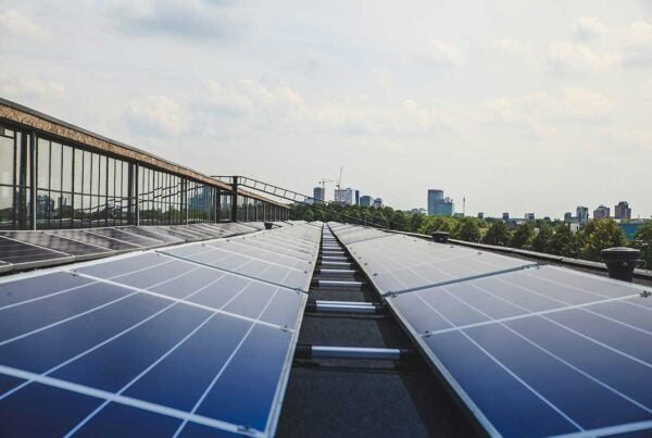 Solar panels on factory rooftop